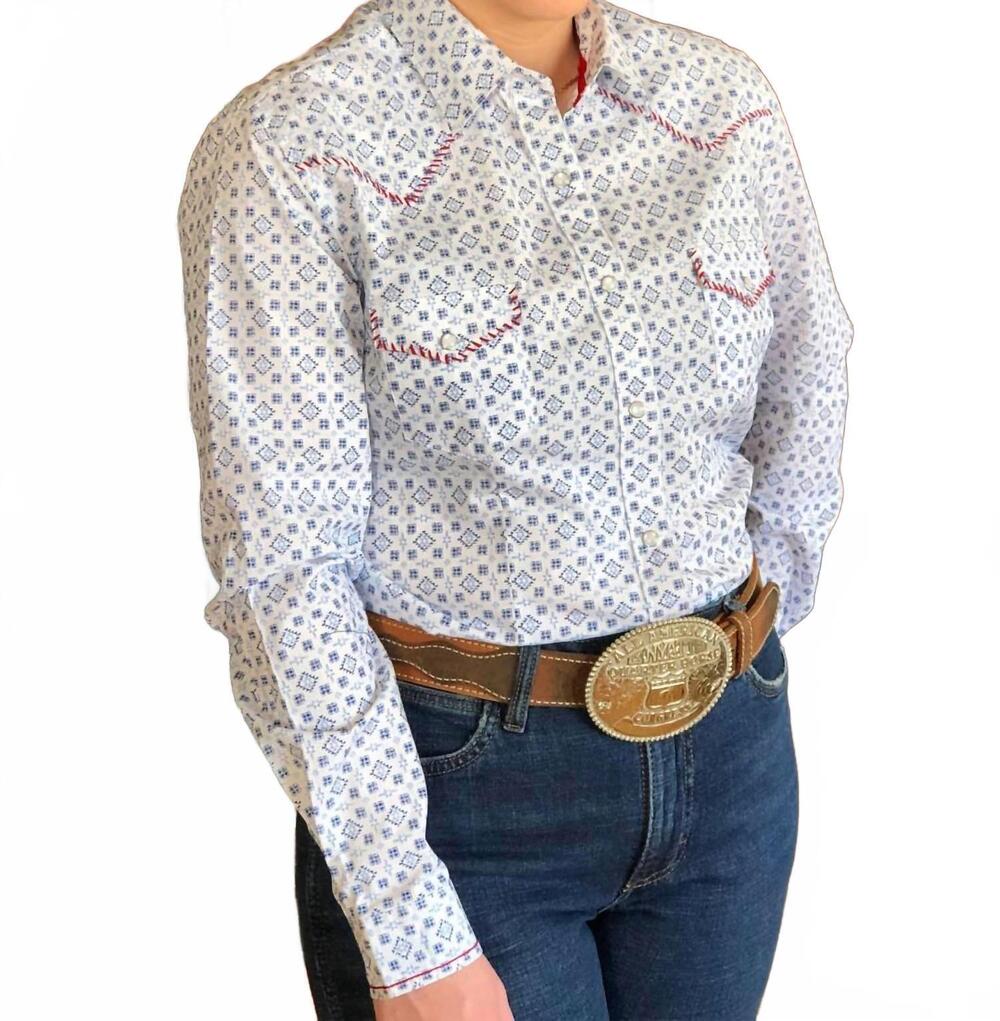 NEW PANHANDLE rough stock for her western shirt in blue mini aztec